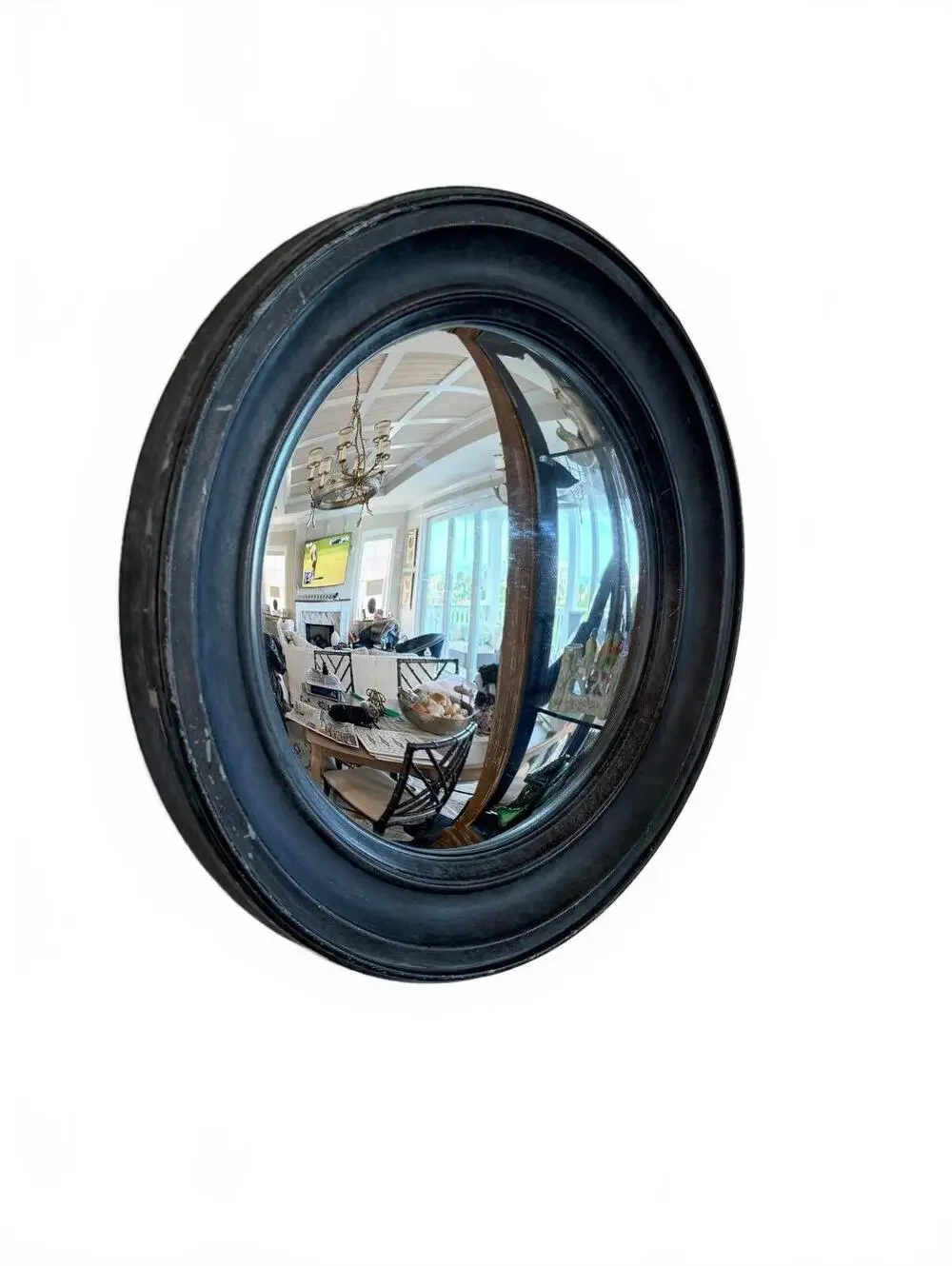 Vintage Round Convex Wall Mirror with Black Frame